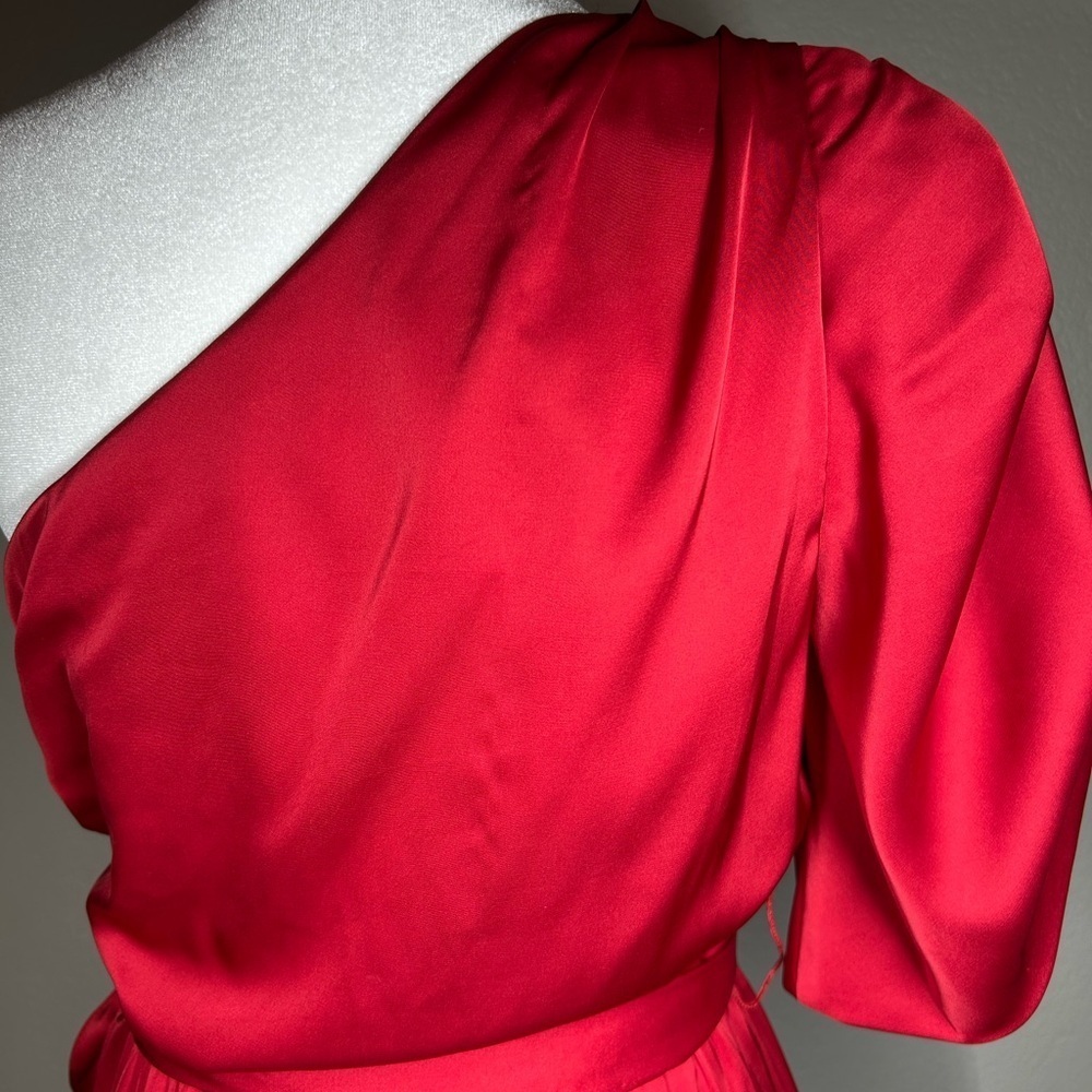 AMUR Red Topanga One-Shoulder Faux Wrap Sexy Cocktail Evening Holiday Dress Sz 2 - Picture 5 of 16
